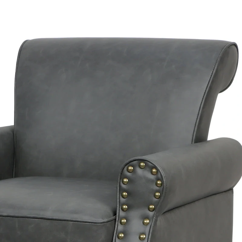 2 Set Nailheads Accent Chair Faux Leather Armchair