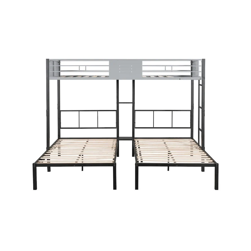 Triple Bunk Bed with Vent Board/ Sturdy Metal Frame/ Noise-Free Wood Slats/ Separatable into three beds/ No Box Spring Needed