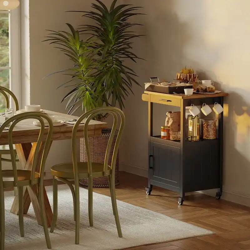 Wooden Kitchen Island Trolley Cart with Drawers