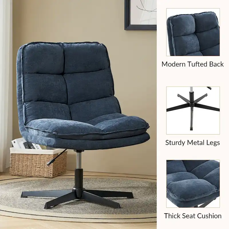 Beige / Mustard / Navy Armless Tufted 360° Swivel Office Chair, Single