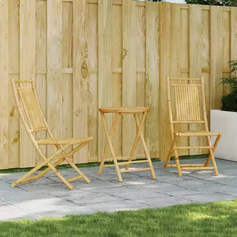 vidaXL Bistro Set Natural Bamboo Medium Foldable Bistro Set