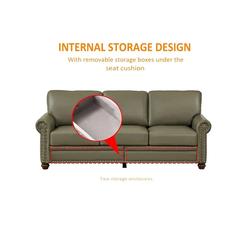 Classic Living Room Nails Sofa,Faux Leather