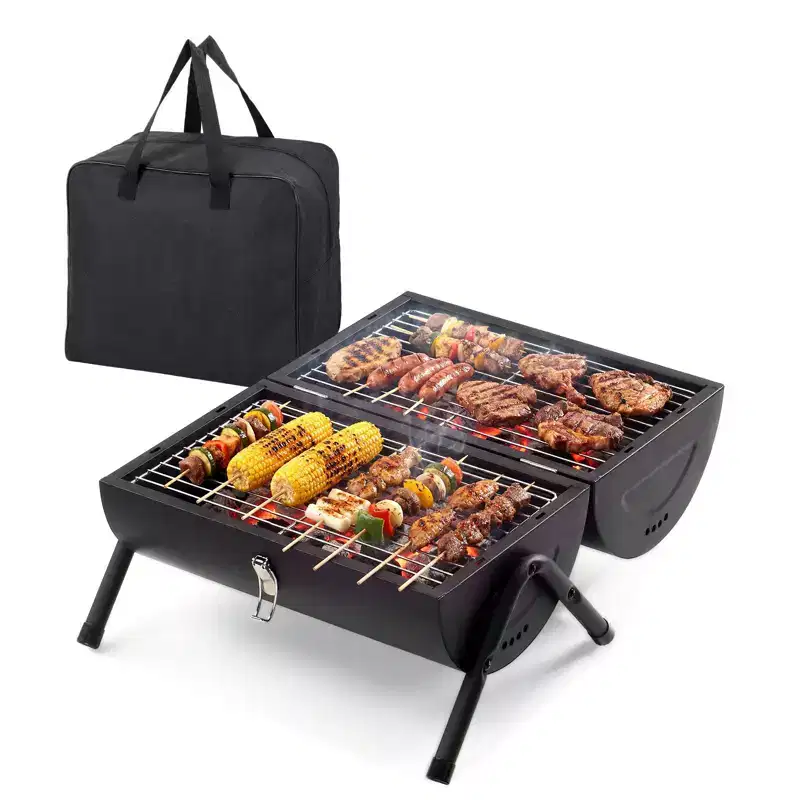 Karl Home 16.53 in. Portable Double-Sided Charcoal Grill in Black with Carry Bag