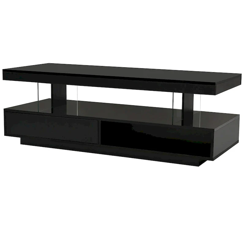 LED Coffee Table with Storage - High Gloss White, Modern Design, Multi-User