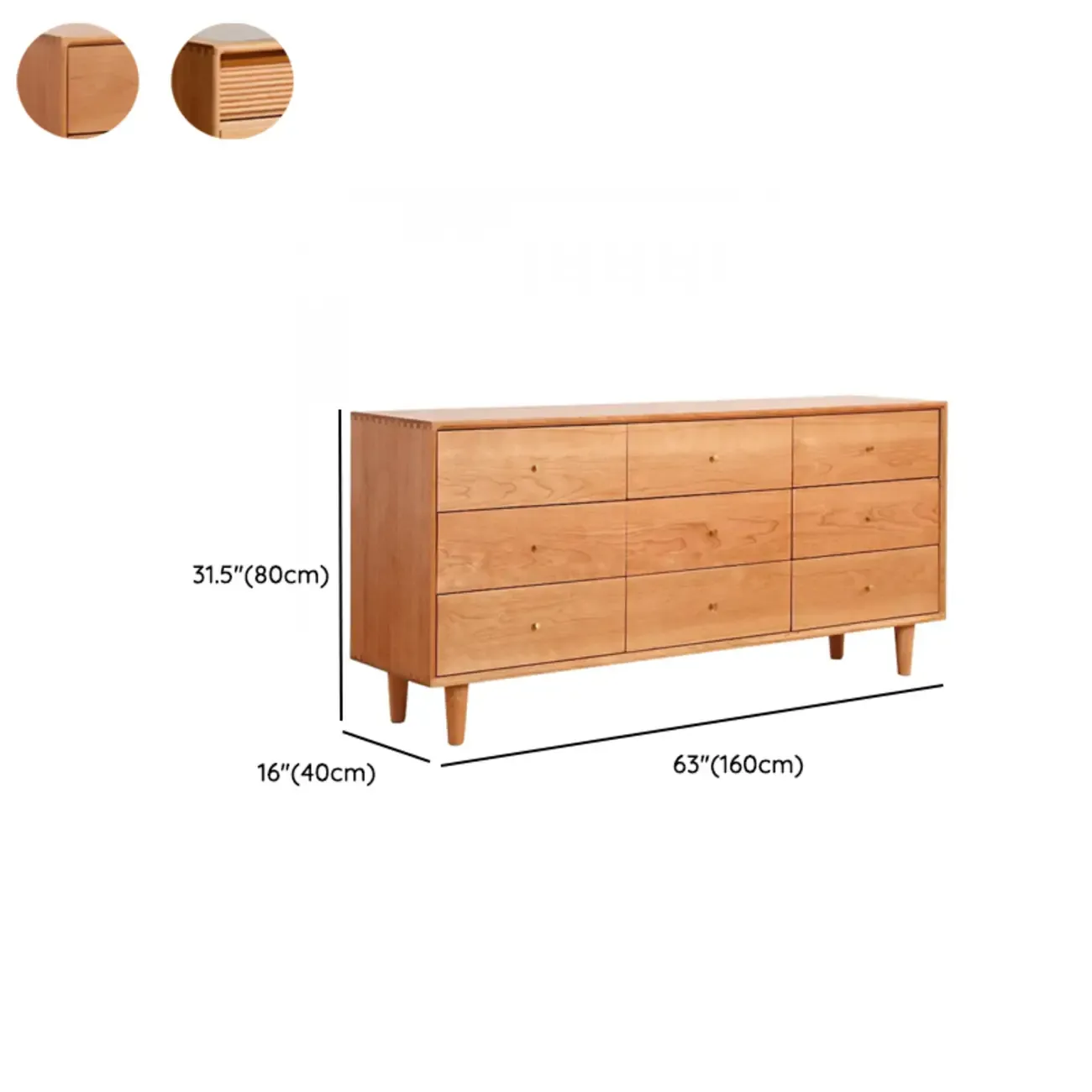 3 Tiers Traditional Natural Double Dresser with Gold Handles