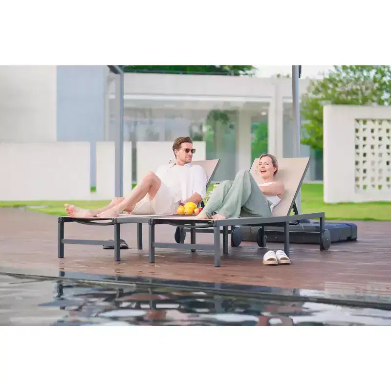 PURPLE LEAF Outdoor Double Chaise Lounge Aluminum Lounge Chairs with Adjustable Backrest Tanning Daybed Reclining Loveseat for Pool Beach Garden Patio