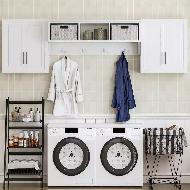 PexFix 26x44x8 Wood Laundry Cabinet with Adjustable Shelves in White