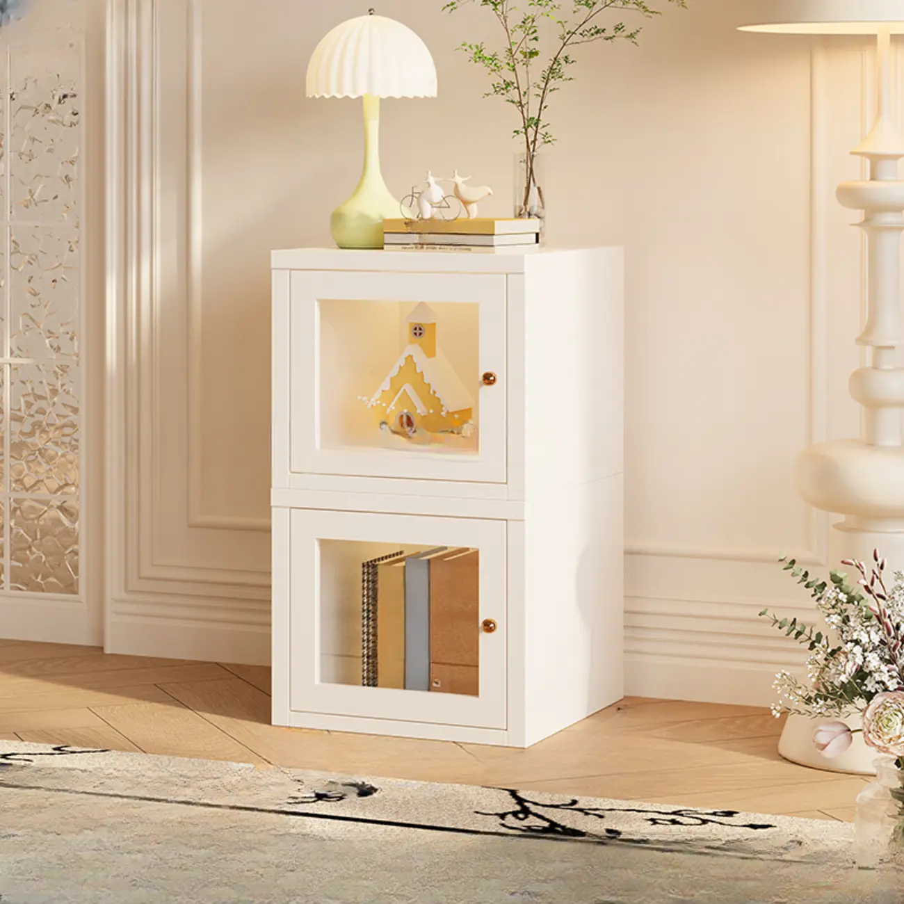 Modern Metal 2-Tier Closed Back Bookcase with Doors