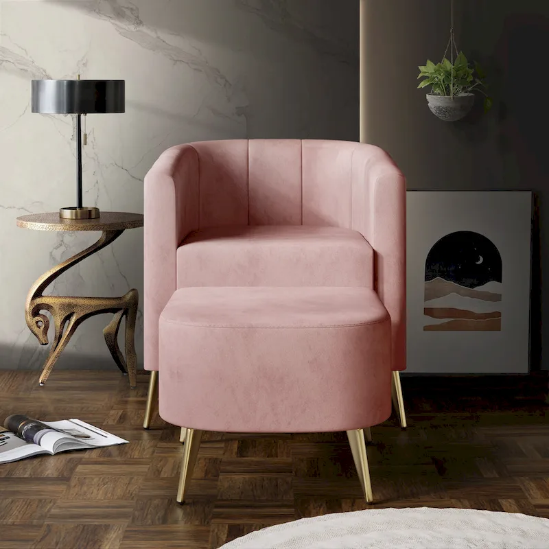 CraftPorch Modern Soft Velvet Upholstered Accent Chair with Ottoman