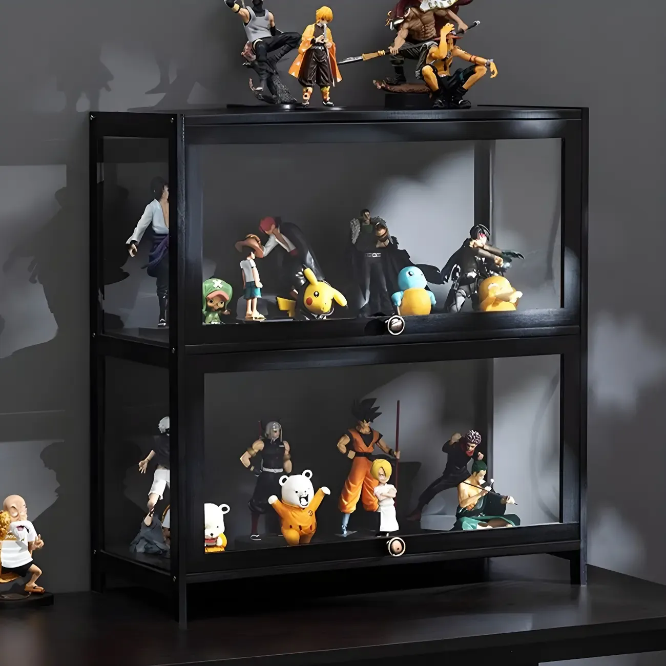 Elegant Black Bamboo Clear Figure Display Cabinet