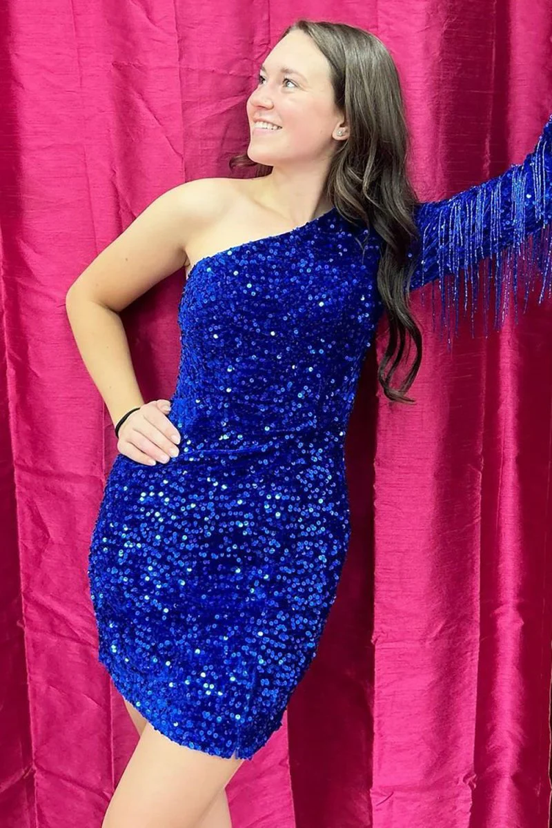 Bodycon One Shoulder Homecoming Dress with Tassel