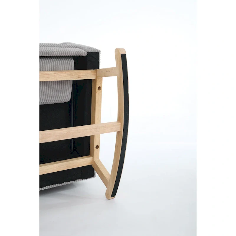 Accent Rocking Chair with Solid Wood Legs, Upholstered Nursery Glider Rocker, Comfy Armchair with Side Pocket