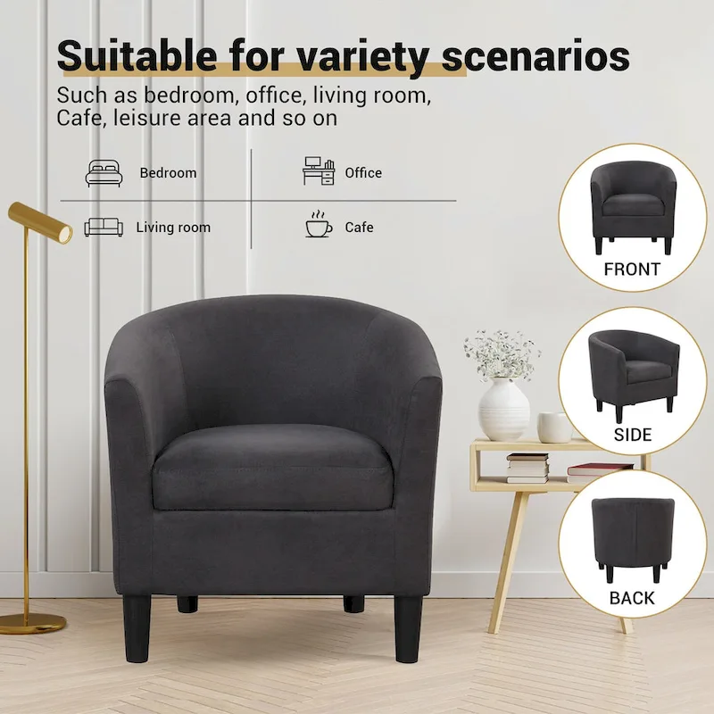 Classic Barrel Accent Chair Upholstered in Soft Polyester Fabric Footrest included