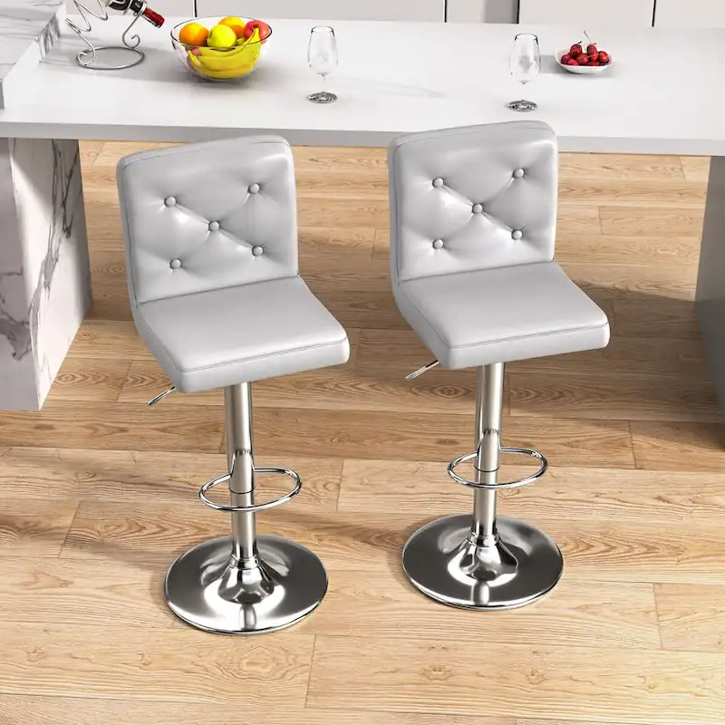 Javlergo Bar Stools Set of 2 Adjustable Swivel PU Leather Barstools with Back and Footrest