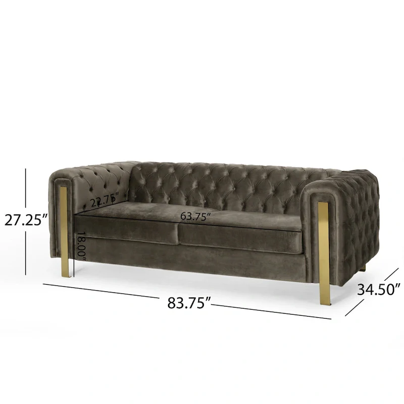 Keyser Modern Glam Tufted Velvet 3 Seater Sofa - 83.75  L x 34.50  W x 27.25  H