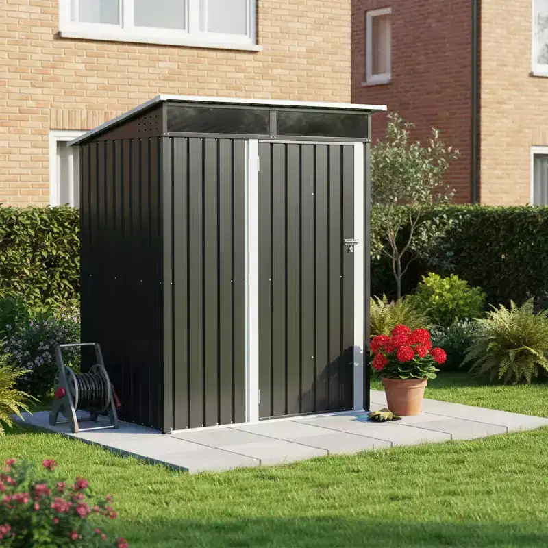 Mondawe 5ft x 3ft Steep Slope Outdoor Metal Storage Shed With Transparent Plate and Hinged door