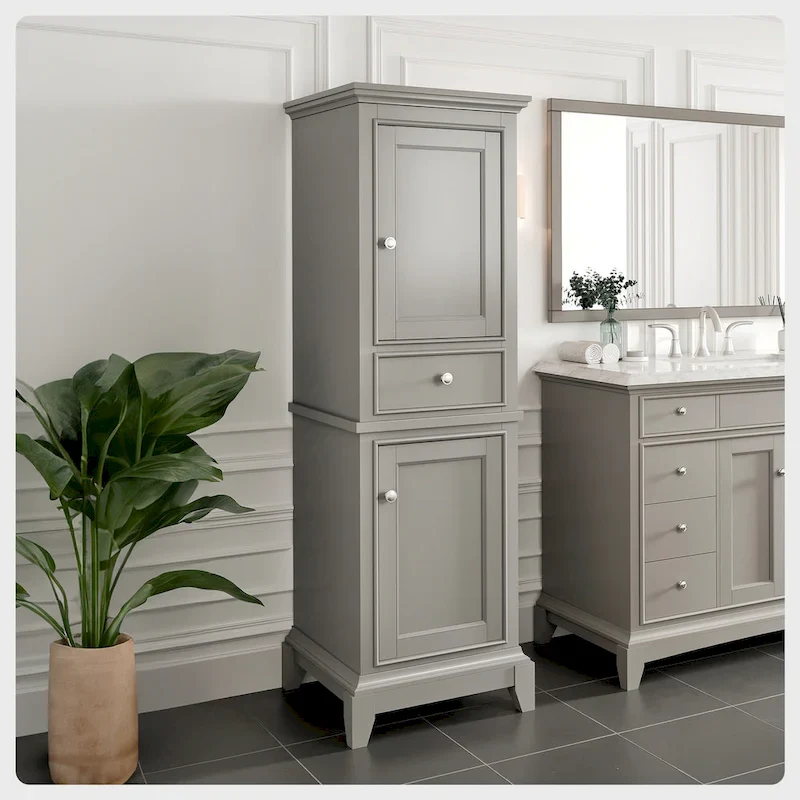 Grey Wood Finish Freestanding Linen Cabinet, 24