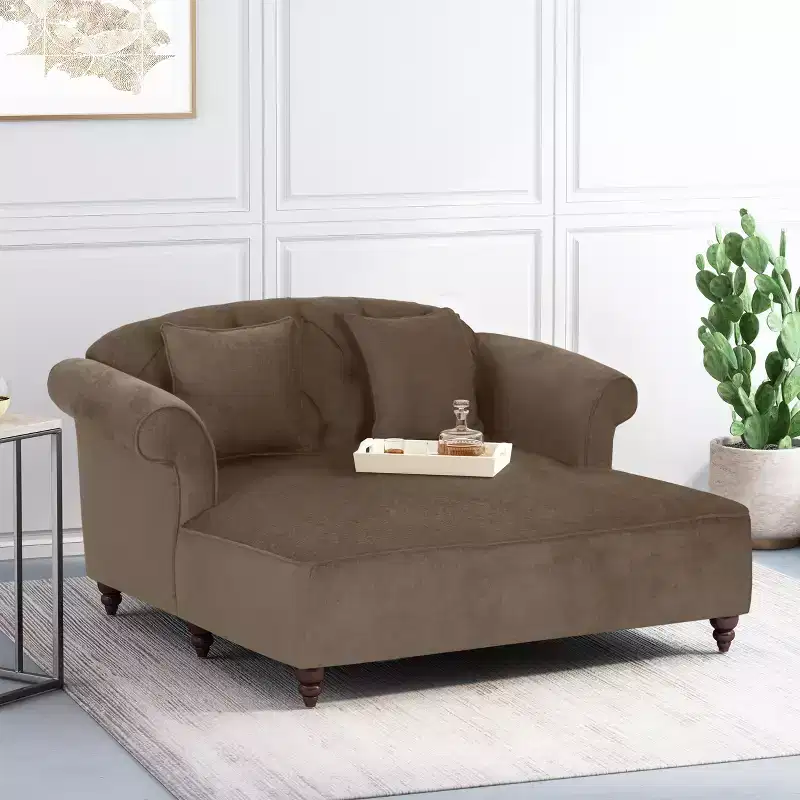 GDFStudio Hurford Contemporary Fabric Tufted Double Chaise Lounge with Accent Throw Pillows