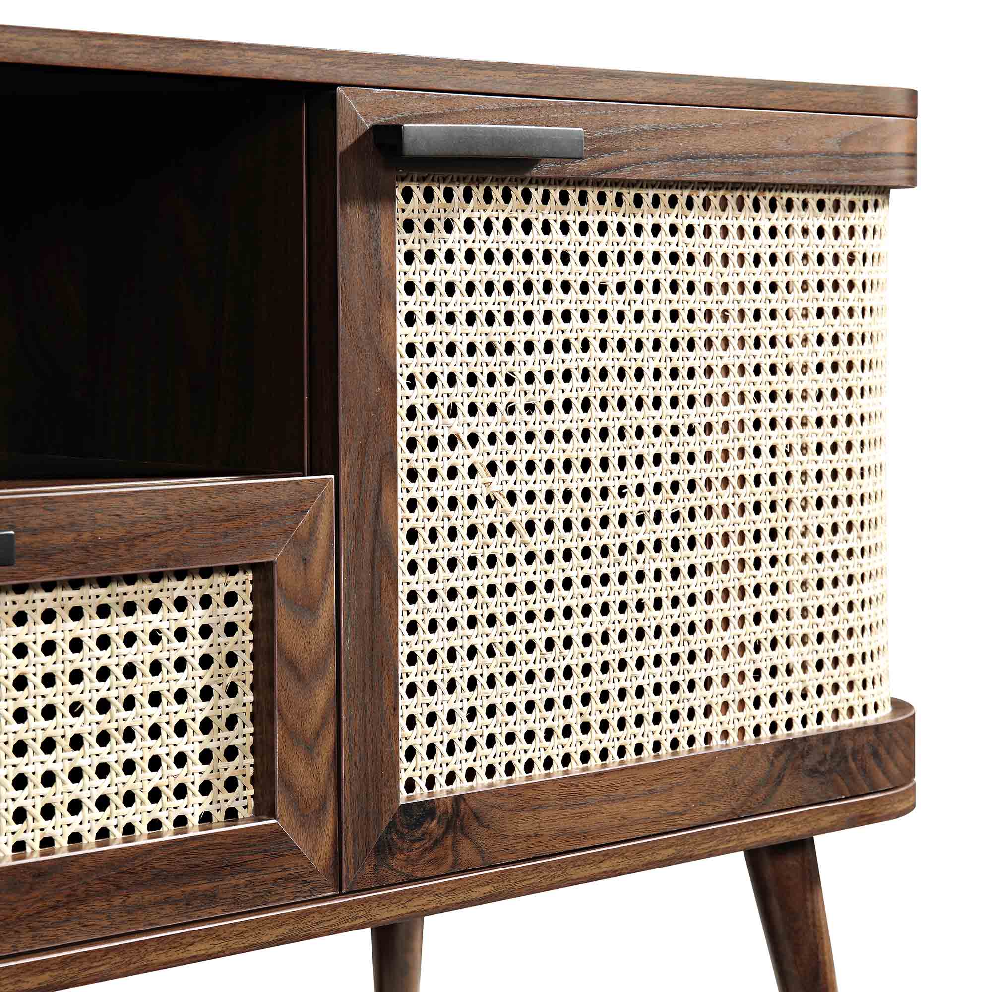 Curved Rattan 59 TV Unit, Walnut