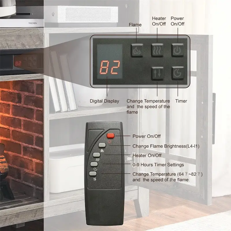 TV Media Stand with Electric Fireplace KD Inserts Heater - 55 inches