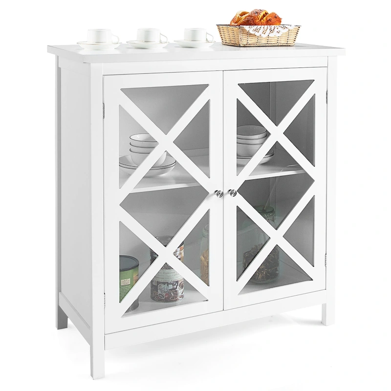 Costway Kitchen Buffet Sideboard Storage Cabinet w/Glass Doors & - See Details