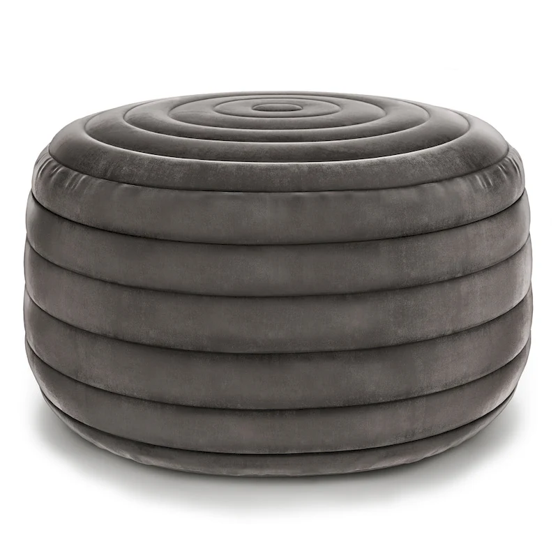 WYNDENHALL Anna Boho Round Pouf in Velvet Fabric