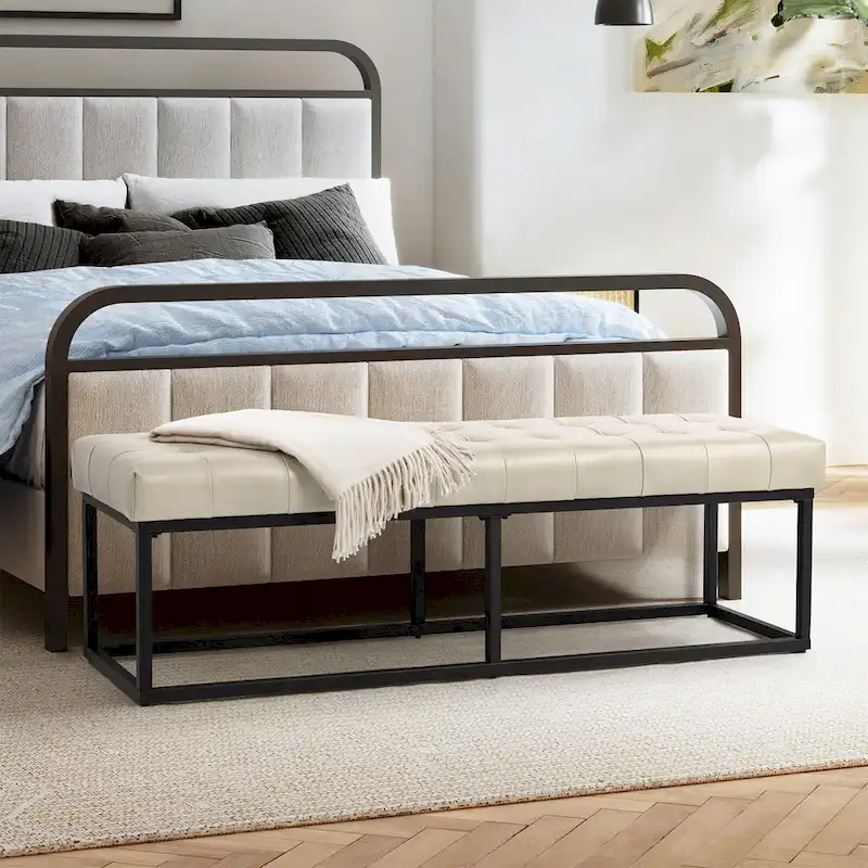 Classic Genuine Leather Bedroom Bench