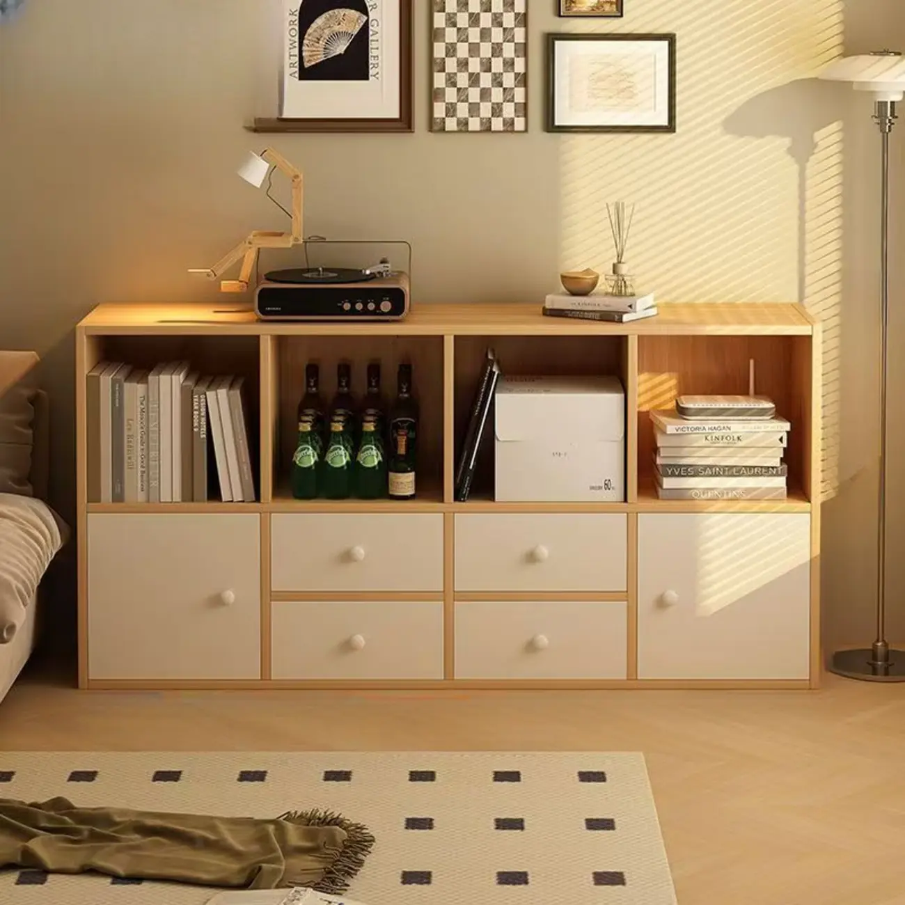 Modern Multi-Layer Brown Lumber Closed Back Bookcase