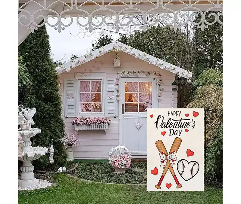 Lomsoe Happy Valentines Day Garden Flag Love Hearts Welcome Yard Flag Anniversary Wedding Party Flag Valentines Gift Decor Single Side 12x18Inch
