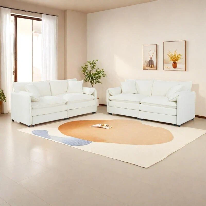 75.59 Chenille Cloud Loveseat Sofa with Deep Seat and 4 Pillows
