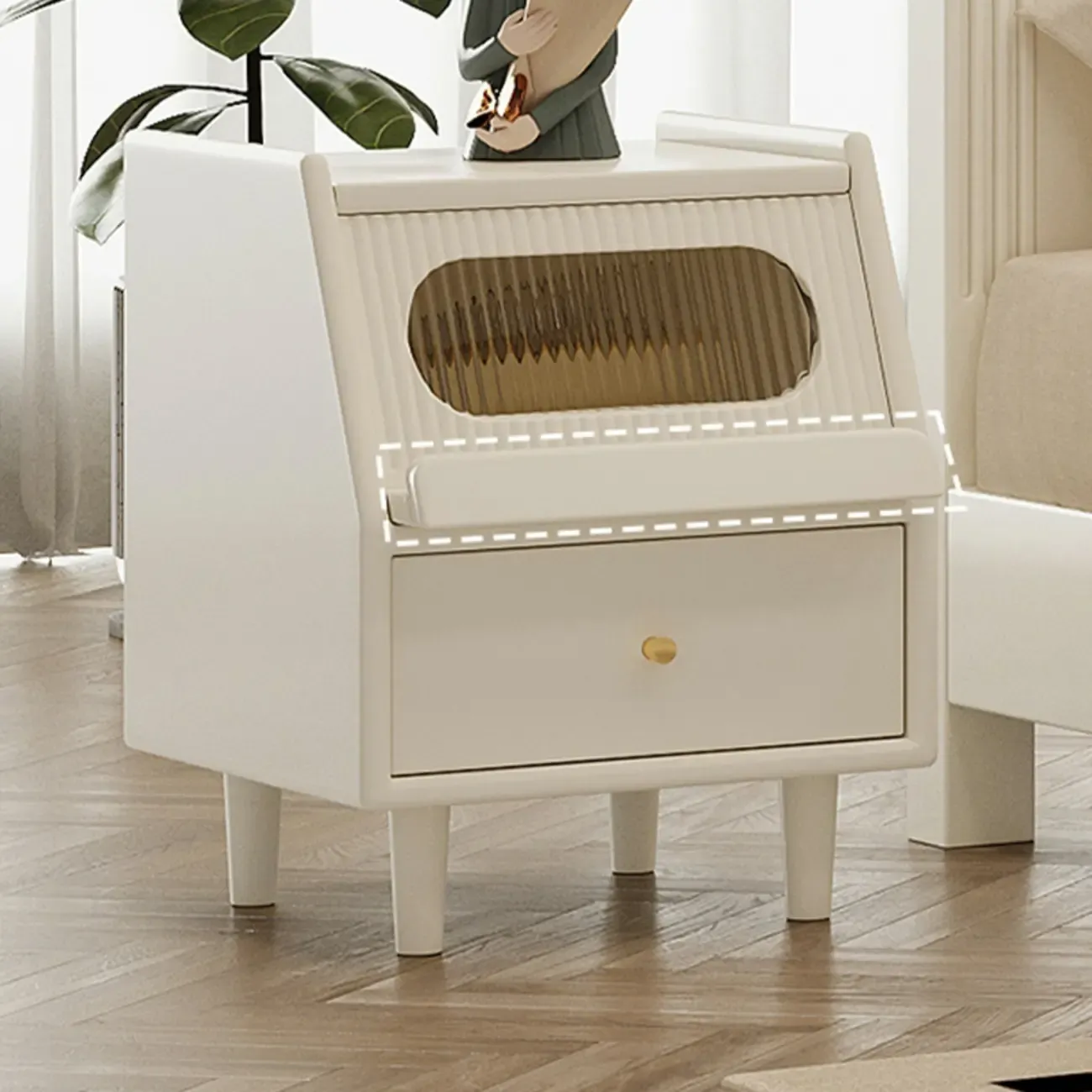 White Rubberwood 2 Drawers Narrow Nightstand with Legs