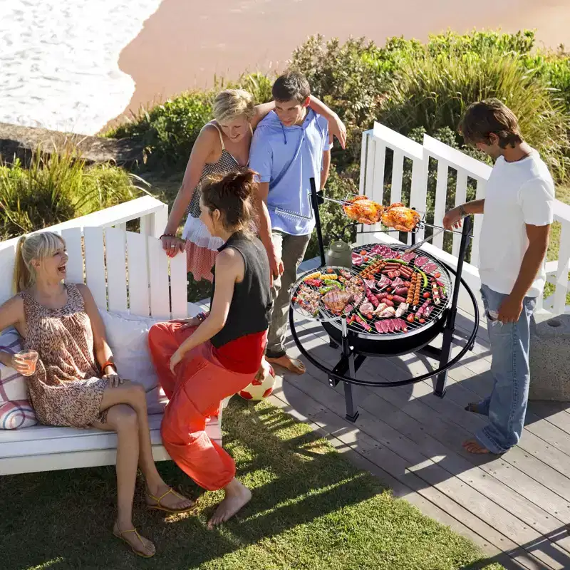 ROVSUN 33 Inch Outdoor Fire Pit with 2 Grill, Wood Burning Fire Pit with Swivel Cooking GrateOutdoor Fire Pit with Removable Swivel Grill