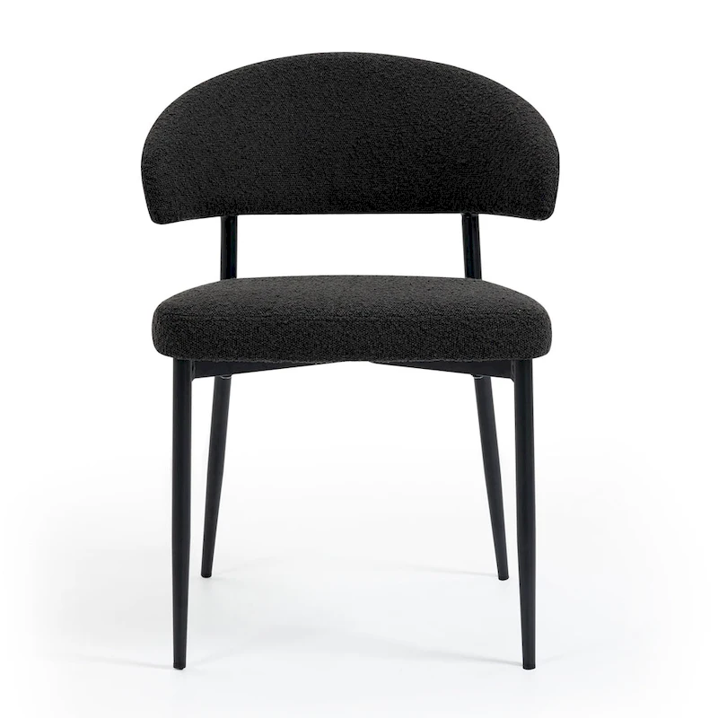 Set of 2 Ayoka Black Boucle Dining Chairs with Black Iron Legs