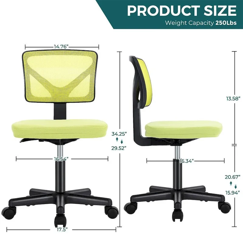 Armless Small Office Desk Chair with Back