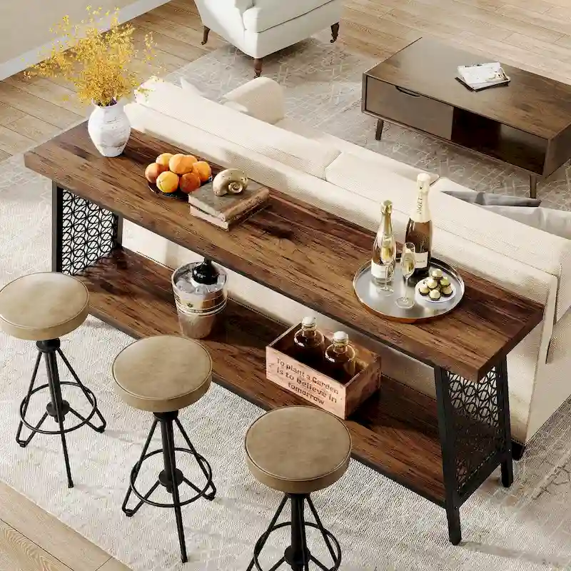 70.9 Console Table, 2-Tier Extra Long Sofa Table, Industrial Entryway Table