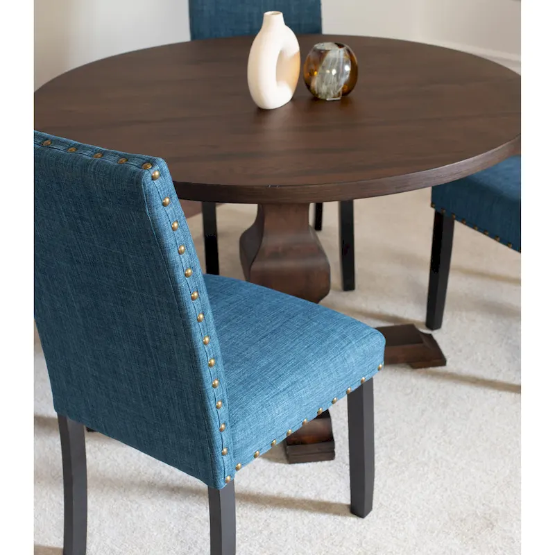 Roundhill Furniture Kohland 5-piece Dining Set, Pedestal Round Table with 4 Stylish Chairs