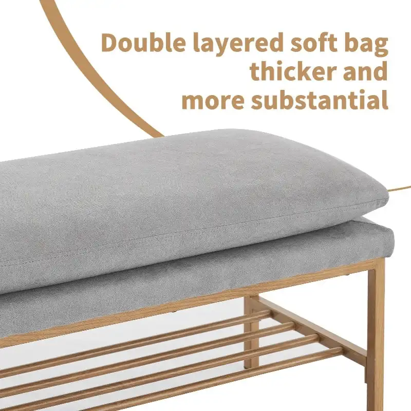 Linen Upholstered Storage Shoe Bench