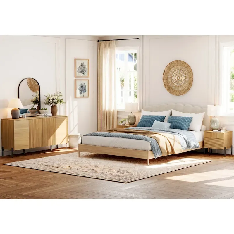 WAMPAT 3-Piece Modern Bedroom Furniture Set, Includes Sideboard Buffet Cabinet, Set of 2 Night Stands,