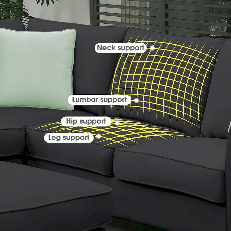 112*87 Sectional Sofa Couches Living Room Sets 7 Seats Modular Sectional Sofa with 3 Pillows, Black