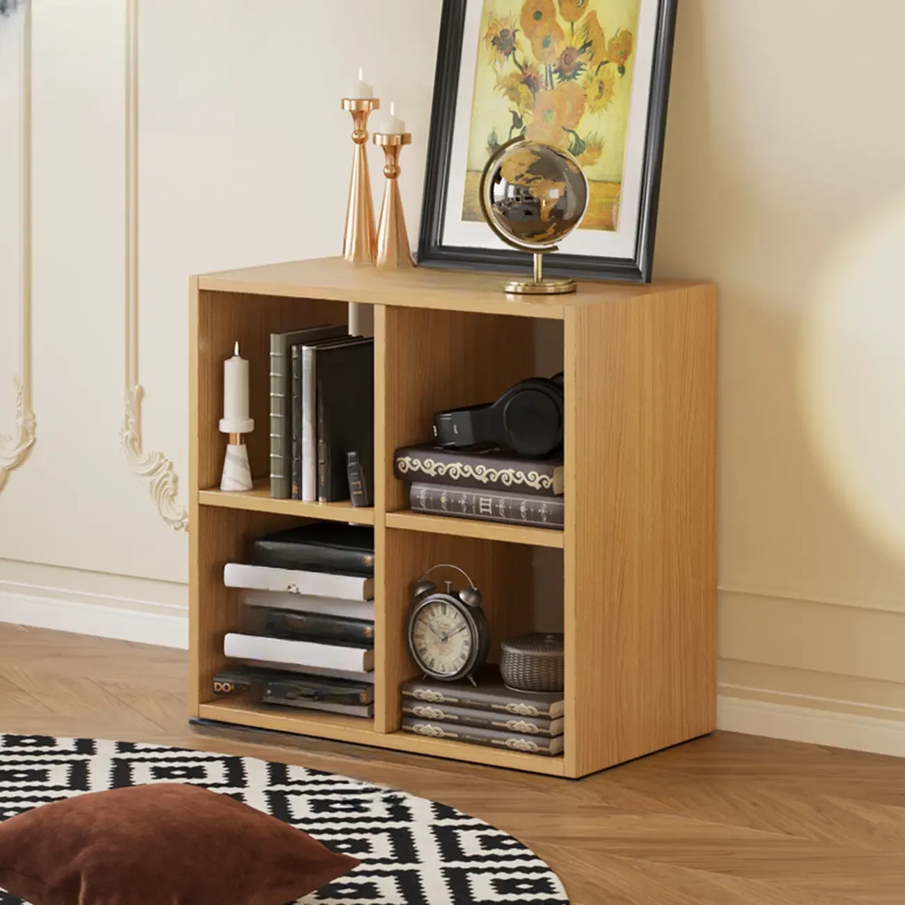 Classic Brown Cherry Wood Open Back Cube Bookcase