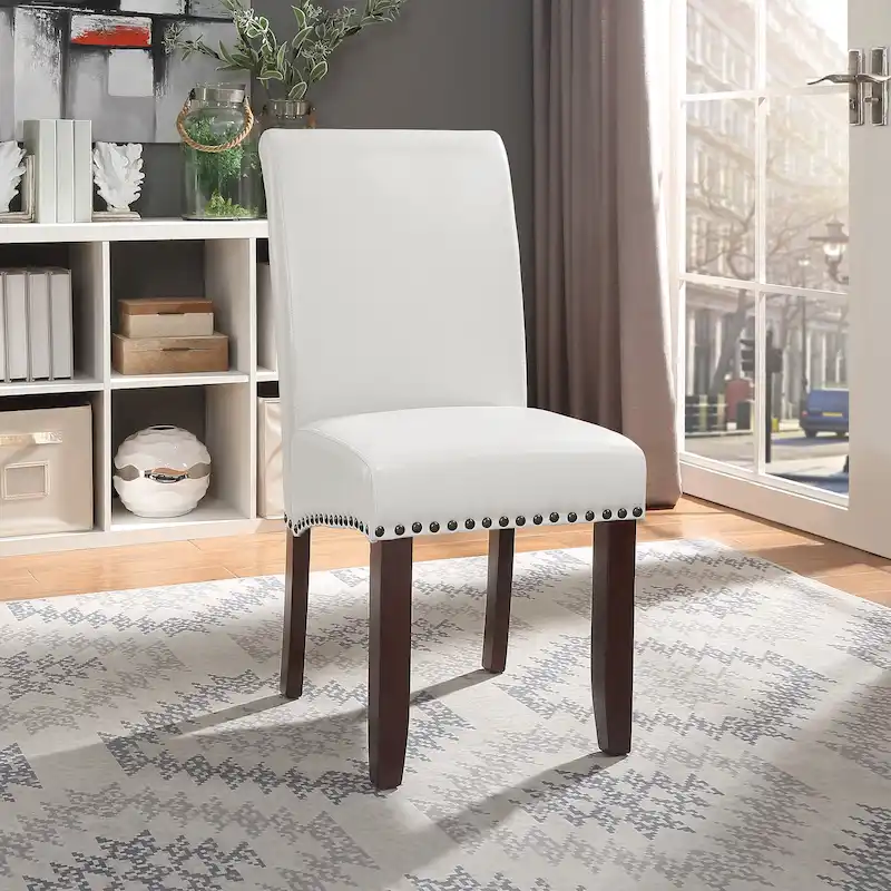Brown Faux Leather Parsons Dining Chair with Nailhead Trim, 1-Person