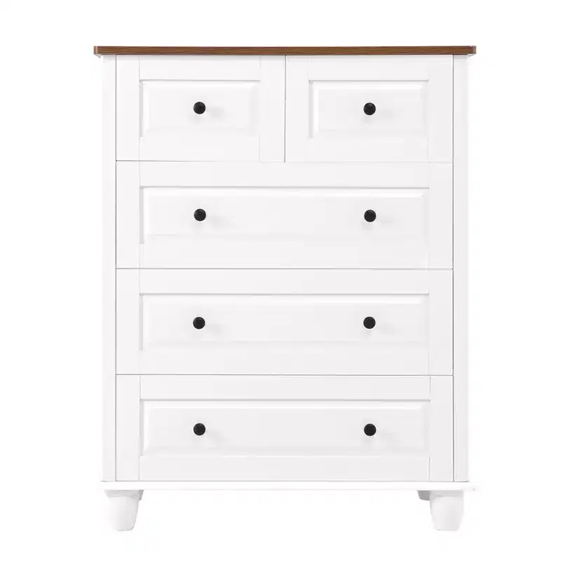 AEELLEEA 5 Drawer Cabinet for Bedroom MDF Wooden Storage Cabinet Organizer Modern Chest of Drawer for Living Room Hallway White