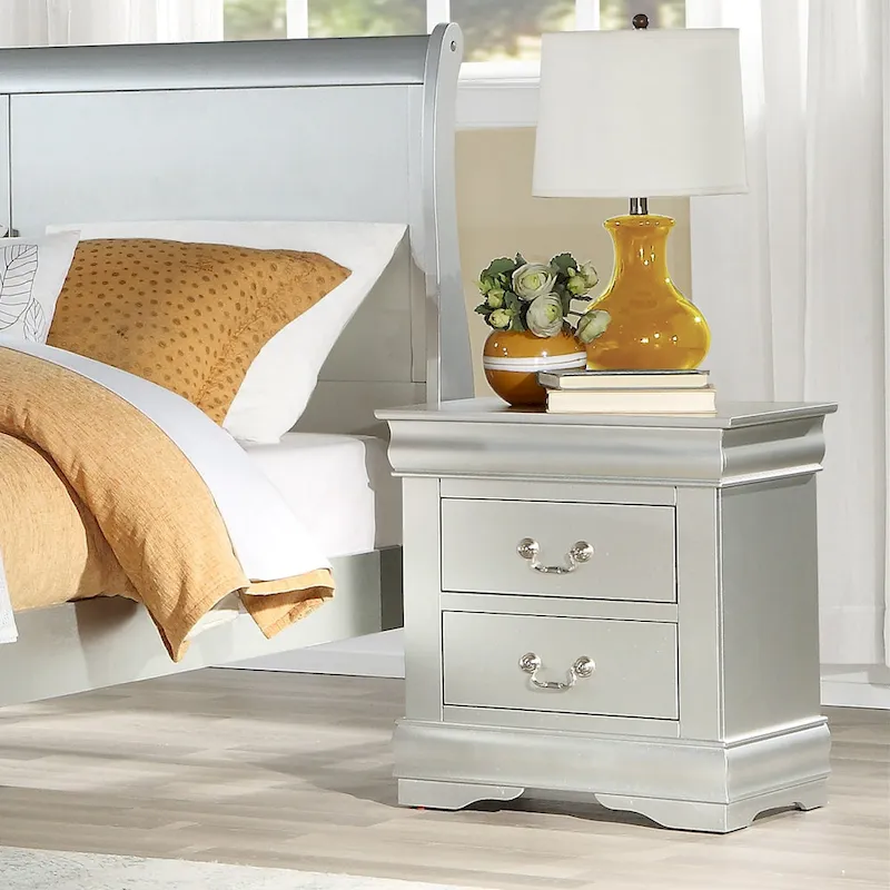 2-Drawer Nightstand, Louis Philippe Style, Dark Grey / Silver / Black / Cherry / White, for 1