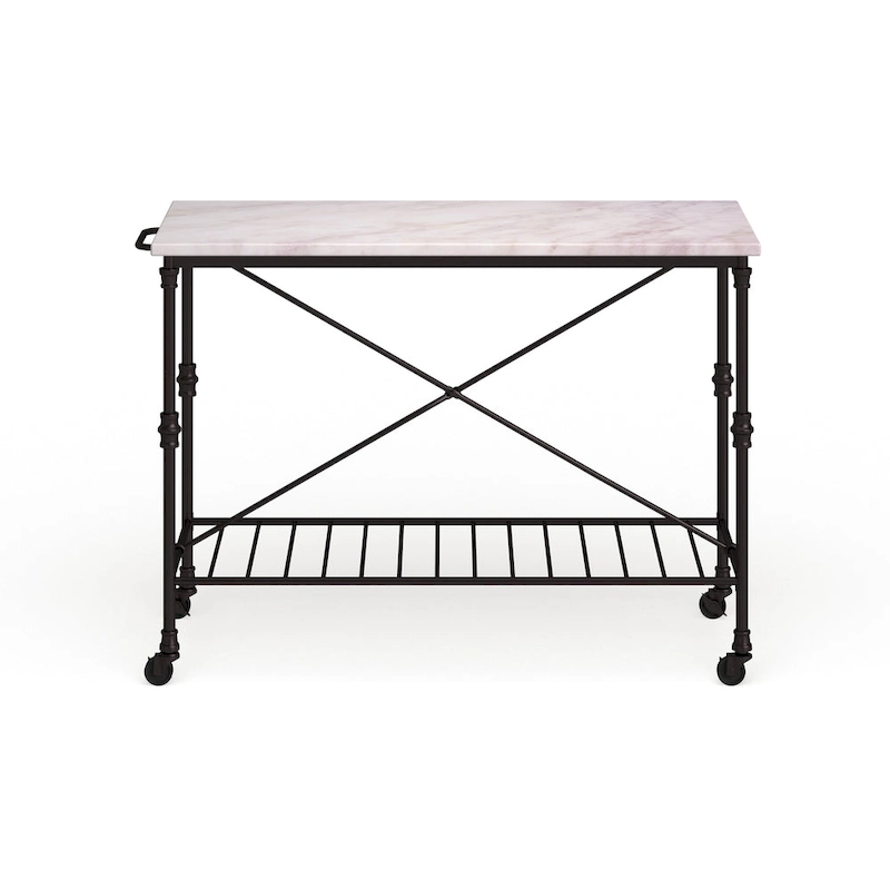 SEI Furniture Black Faux Marble Rolling Kitchen Island