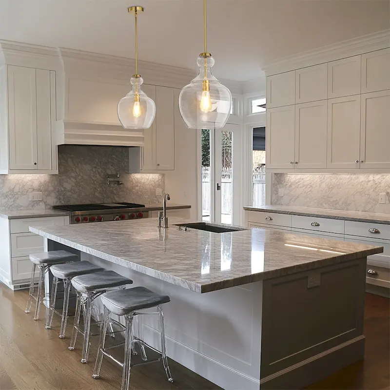 Tasio Brass Pendant Light with Clear Decanter Glass Shade