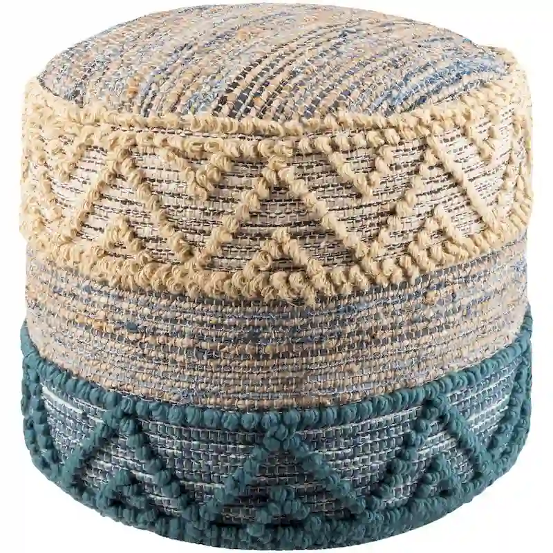 Bohemian Jute 18-inch Cylinder Pouf - Denim
