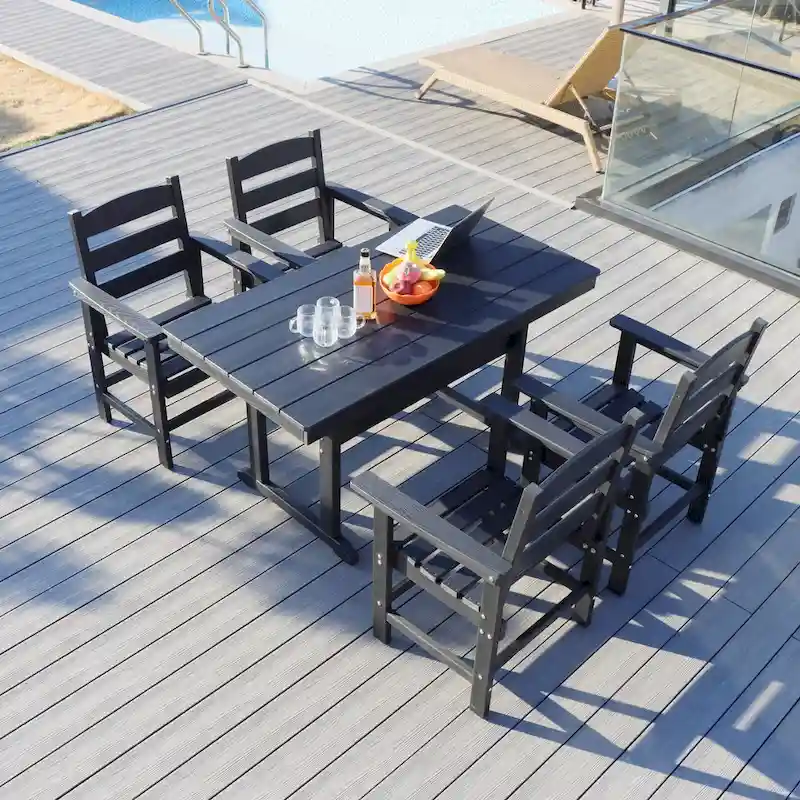 5-Piece HDPE Patio Dining Table Set, Outdoor Dining Furniture Set with 4 Chairs, Garden Outdoor Dining Table and Chairs