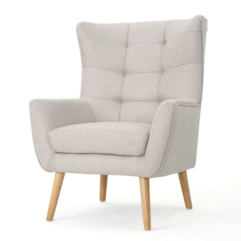 Modern 32.5 High Back Upholstered Button Tufted Wingback Chair with Rubber Wood Legs