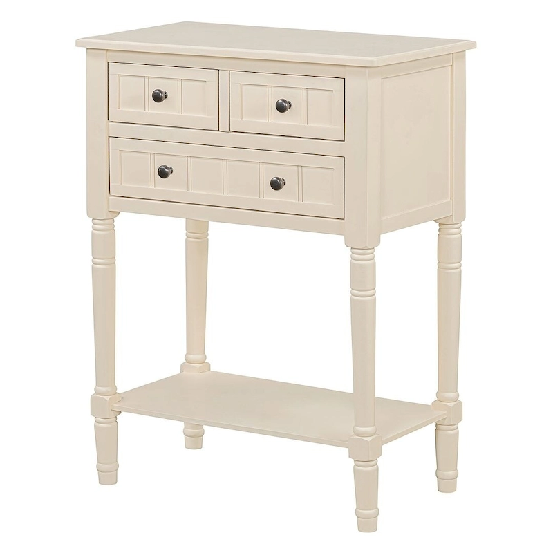 23.7 Farmhouse Solid Wood Console Table with 3 Drawers and Bottom Shelf