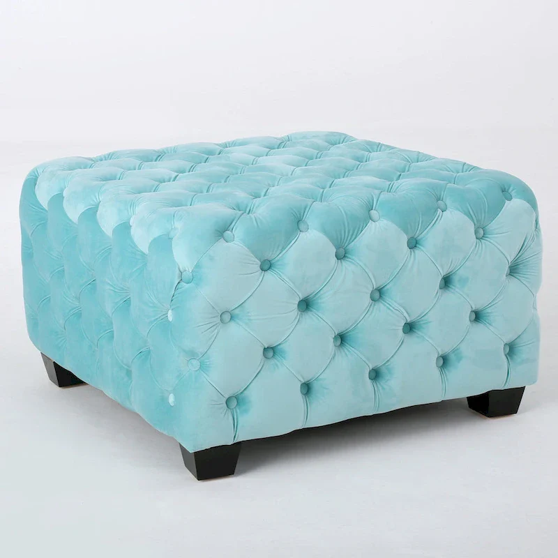 Jaymee Modern Glam Button Tufted Velvet Ottoman